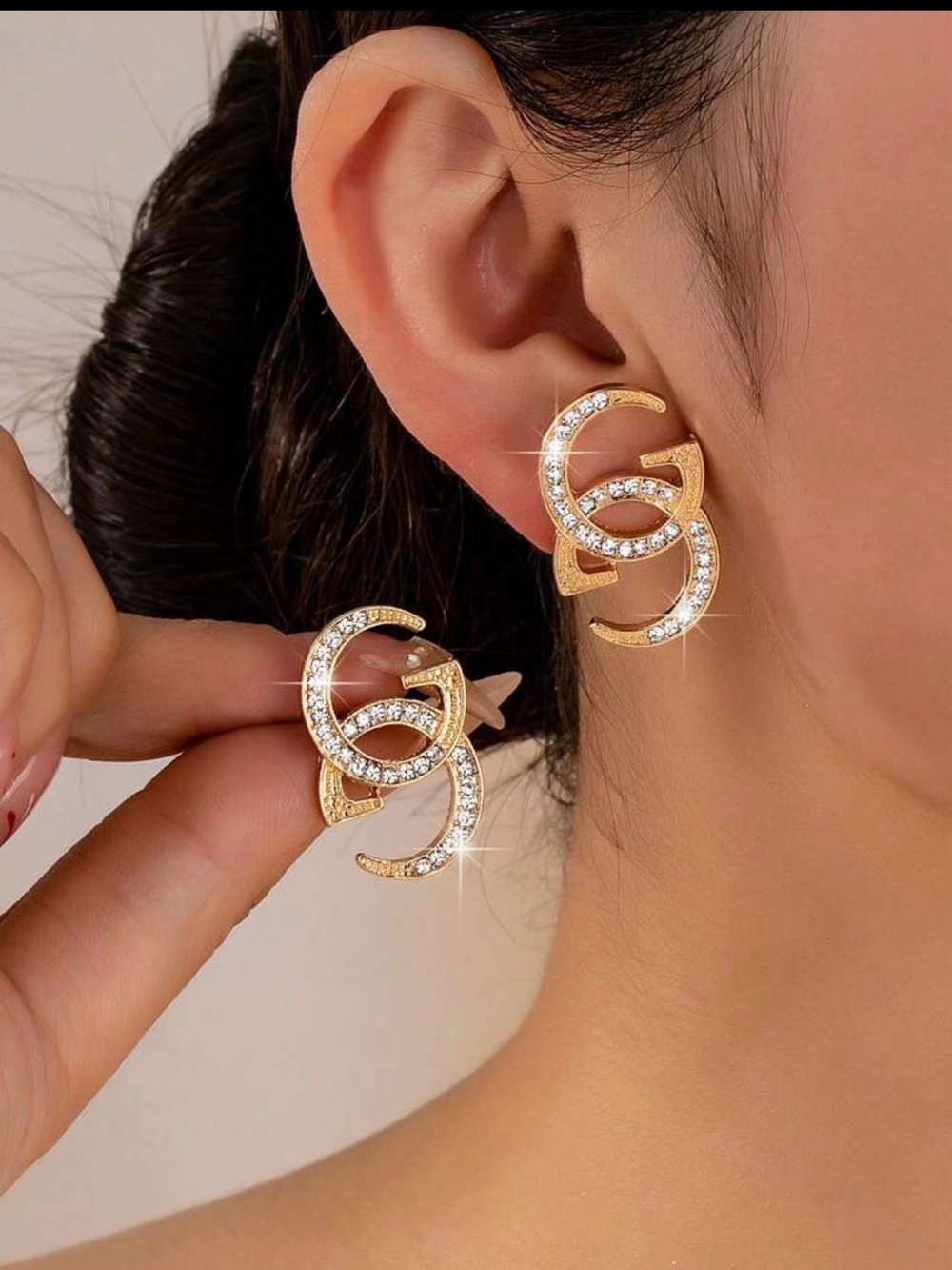 New Arrivals! Gold Crystal Interlocking G Letters Earrings - Women Jewelry